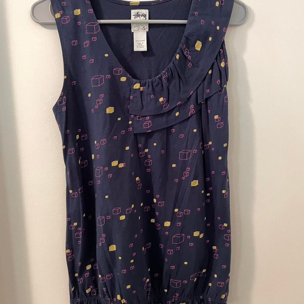 Vintage Stussy Women's Navy and Blue Blouse from the 00's